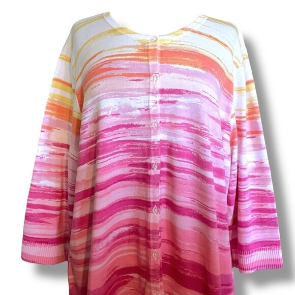 CJ Banks Womens Cardigan Plus Sz 2X Pink Orange Yellow Ombre Cotton Sweater - Picture 2 of 5